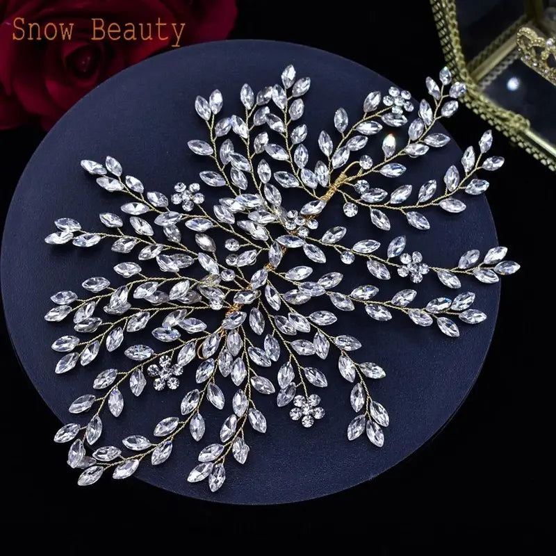 A422 Silver Bridal Hair Piece Shinny Wedding Headbands Tiaras Handmade Wedding Hair Accessories Head Jewelry Bride Headwear