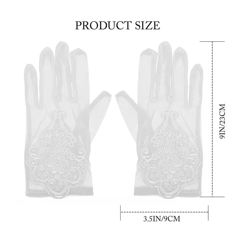 Tulle Wedding Gloves Short Bride Ivory Lace Tea Party Bridal Accessories for Women and Girls