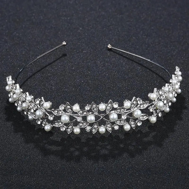 Silver Rhinestone Hair Crown with Ivory Pearl Vintage Crystal Bridal Wedding Tiara Bride Headpiece Crowns Mom-Daughter Headband