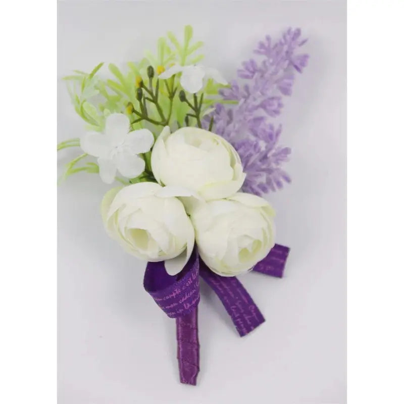 Romantic Chic Purple Handmade Artificial Silk Flower Corsage & Boutonniere Set - Realistic Look, Long-Lasting, All Year Beautiful Romantic Fashion Wrist Bracelet & Brooch Jewelry for Bride, Birthday Gifts, Party Decoration