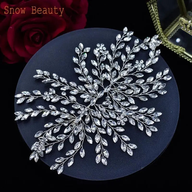 A422 Silver Bridal Hair Piece Shinny Wedding Headbands Tiaras Handmade Wedding Hair Accessories Head Jewelry Bride Headwear