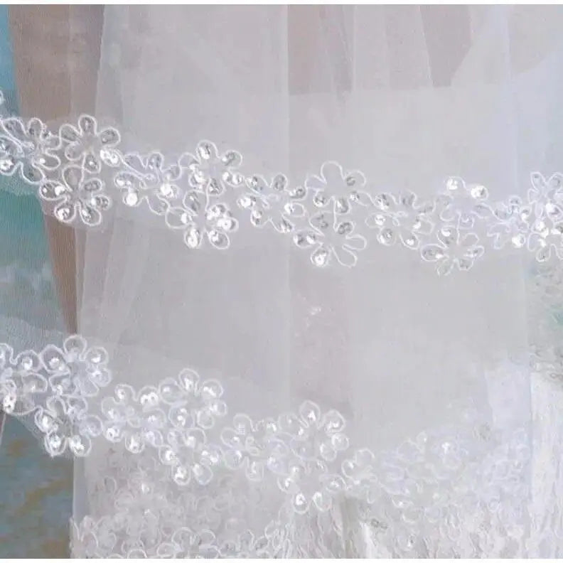 White Sequins Edge Tulle Bridal Wedding Veils One Tier Beaded 120cm Bride Accessory 2026