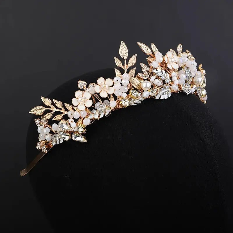 Handmade Bride Hair Accessories Gold Bridal Flower Crown Wedding Head Jewelry Girl Tiaras Crystal Headdress For Girlfriend