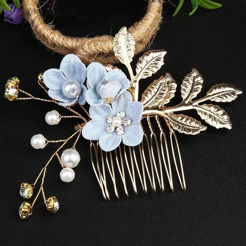 Korean-Style Bridal Wedding Hair Accessories, Blue, Purple, Pink, and White Fresh-Style Hair Combs, Girls' Bridesmaid Hair Accessories