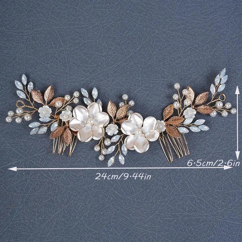 Leaf Bride Wedding Hair Comb Rhinestone Pearl Bridal Hair Pieces Flower Wedding Headpiece for Brides Crystal Hair Accessories