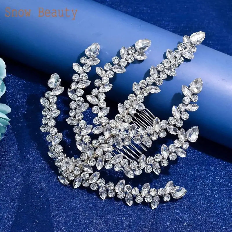 A422 Silver Bridal Hair Piece Shinny Wedding Headbands Tiaras Handmade Wedding Hair Accessories Head Jewelry Bride Headwear