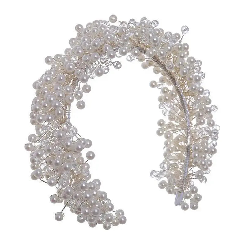 Luxury Bride Women Tiaras Handmade Wedding Hair Accessories Full Pearls Crystal Headbands