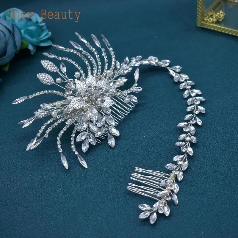 A422 Silver Bridal Hair Piece Shinny Wedding Headbands Tiaras Handmade Wedding Hair Accessories Head Jewelry Bride Headwear