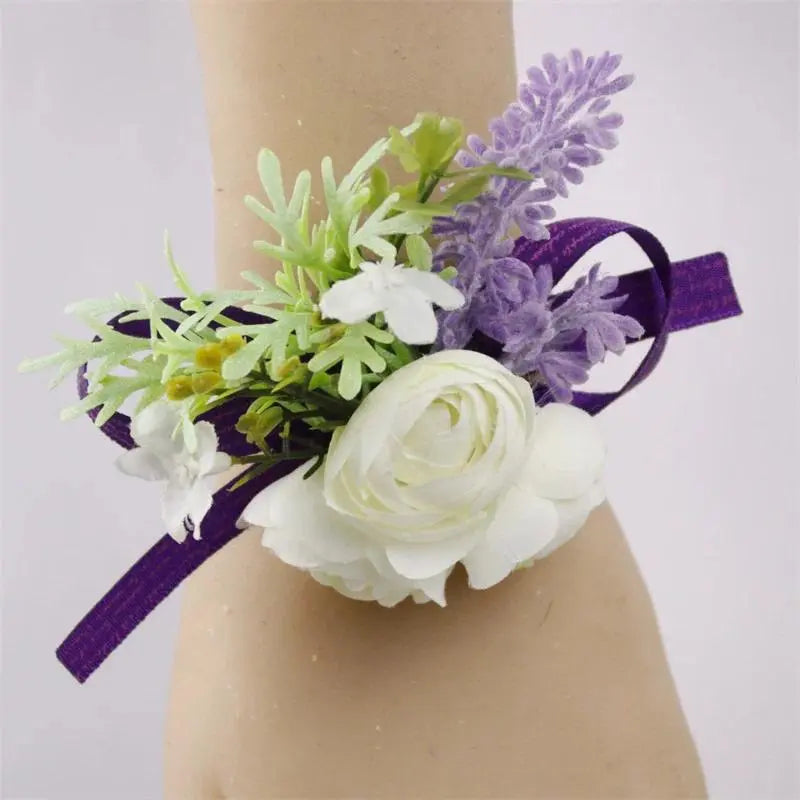 Romantic Chic Purple Handmade Artificial Silk Flower Corsage & Boutonniere Set - Realistic Look, Long-Lasting, All Year Beautiful Romantic Fashion Wrist Bracelet & Brooch Jewelry for Bride, Birthday Gifts, Party Decoration
