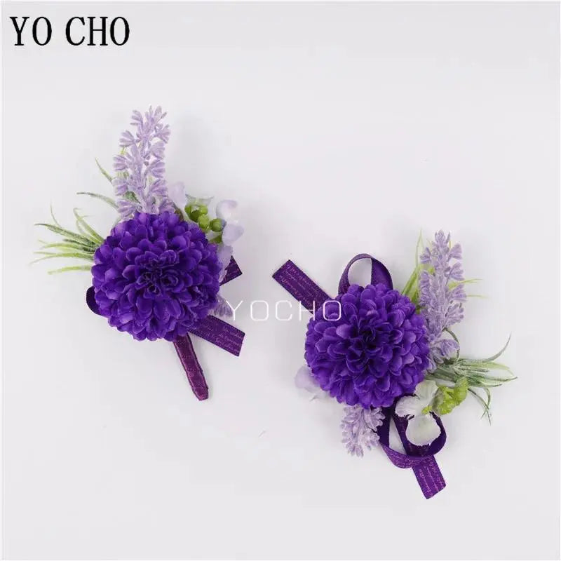 Romantic Chic Purple Handmade Artificial Silk Flower Corsage & Boutonniere Set - Realistic Look, Long-Lasting, All Year Beautiful Romantic Fashion Wrist Bracelet & Brooch Jewelry for Bride, Birthday Gifts, Party Decoration