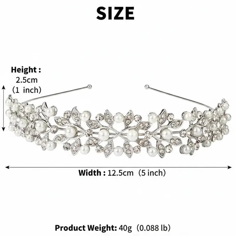 Silver Rhinestone Hair Crown with Ivory Pearl Vintage Crystal Bridal Wedding Tiara Bride Headpiece Crowns Mom-Daughter Headband