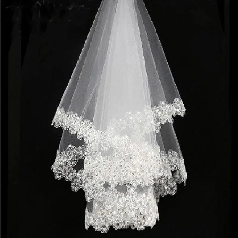 White Sequins Edge Tulle Bridal Wedding Veils One Tier Beaded 120cm Bride Accessory 2026