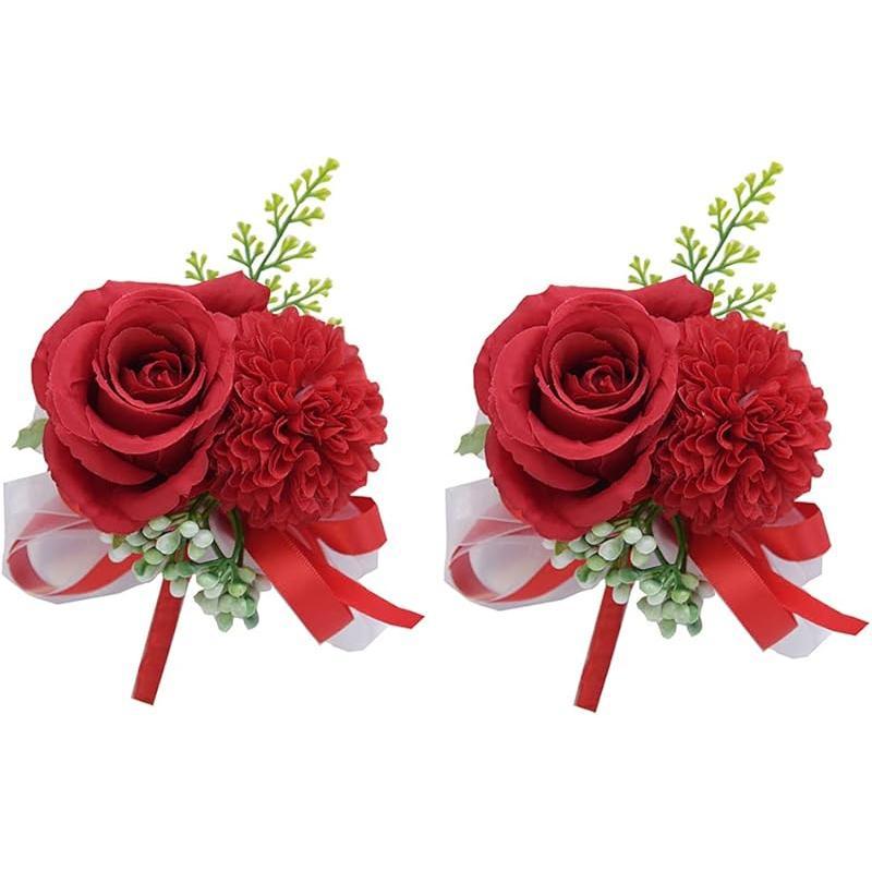 2 Pack Rose Wrist Corsages Wristband Hand Flowers for Wedding Bridesmaid Bridal Shower Prom Party (2 Wrist Corsages White)