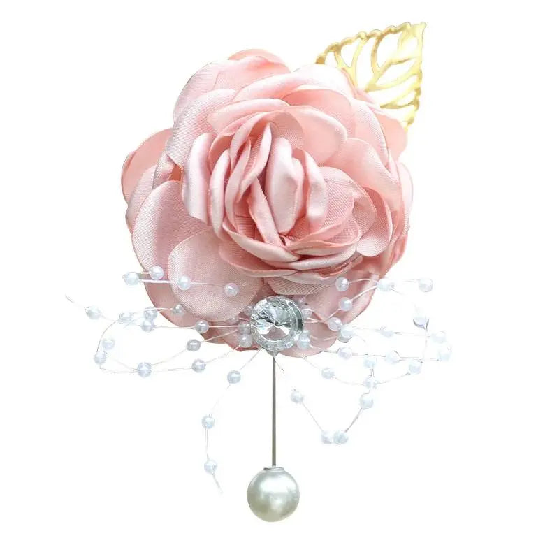 Wedding Wrist Corsage Boutonniere Set for Bride Bridesmaid Man Groom Pink Rose Wedding Flowers Accessories Prom Suit Decorations
