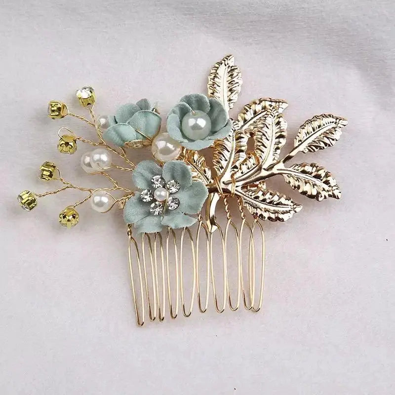 Korean-Style Bridal Wedding Hair Accessories, Blue, Purple, Pink, and White Fresh-Style Hair Combs, Girls' Bridesmaid Hair Accessories