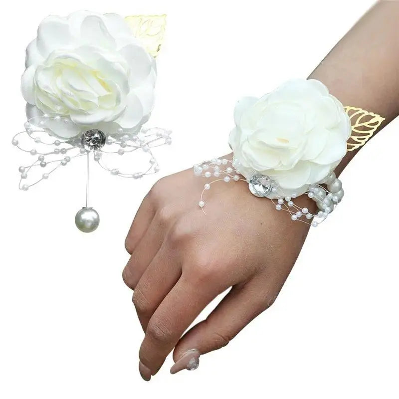 Wedding Wrist Corsage Boutonniere Set for Bride Bridesmaid Man Groom Pink Rose Wedding Flowers Accessories Prom Suit Decorations