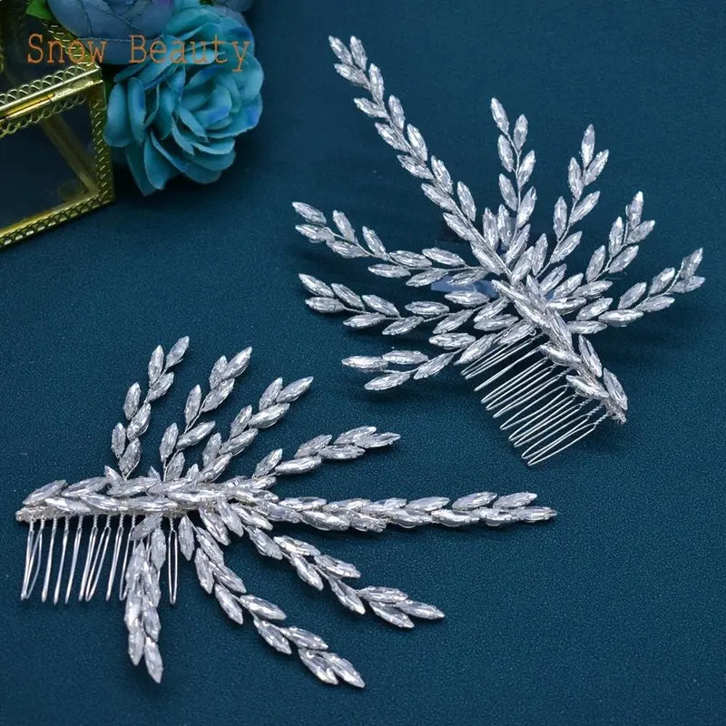 A422 Silver Bridal Hair Piece Shinny Wedding Headbands Tiaras Handmade Wedding Hair Accessories Head Jewelry Bride Headwear