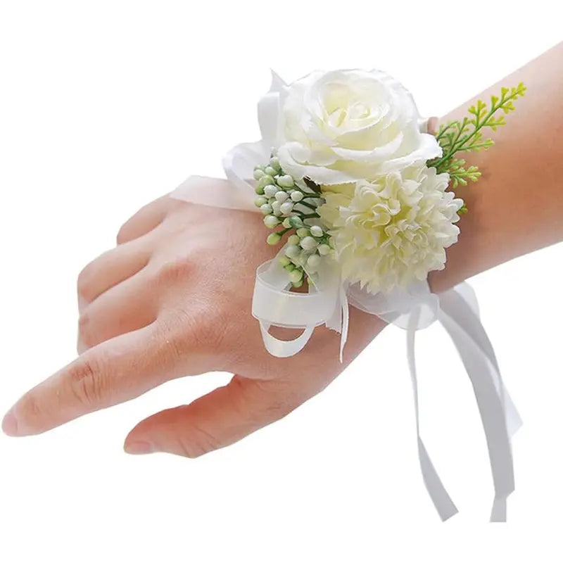 2 Pack Rose Wrist Corsages Wristband Hand Flowers for Wedding Bridesmaid Bridal Shower Prom Party (2 Wrist Corsages White)