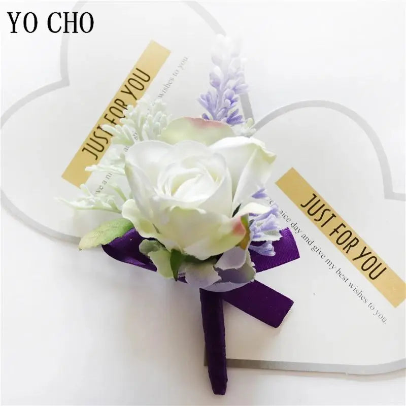 Romantic Chic Purple Handmade Artificial Silk Flower Corsage & Boutonniere Set - Realistic Look, Long-Lasting, All Year Beautiful Romantic Fashion Wrist Bracelet & Brooch Jewelry for Bride, Birthday Gifts, Party Decoration