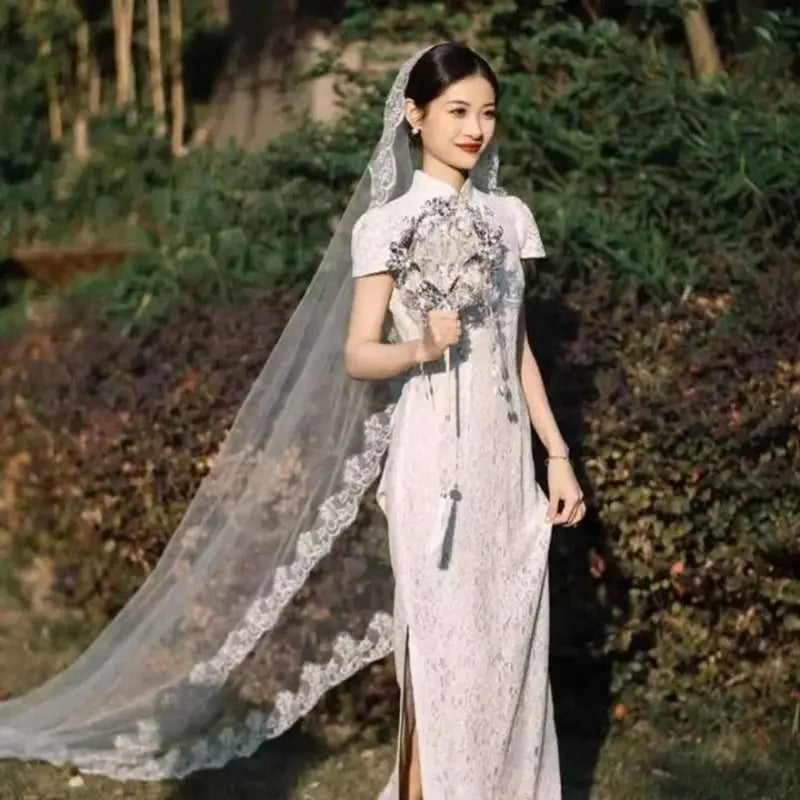 New Lace Flower Bridal Veil Soft Tulle Single-layer Wedding Veils White Long Bride Head Gauze Wedding Accessories