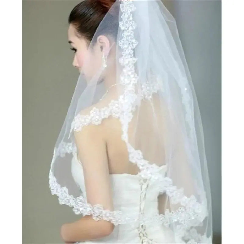 White Sequins Edge Tulle Bridal Wedding Veils One Tier Beaded 120cm Bride Accessory 2026
