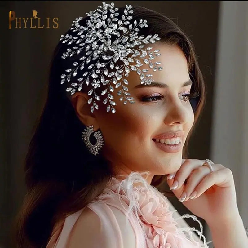 A422 Silver Bridal Hair Piece Shinny Wedding Headbands Tiaras Handmade Wedding Hair Accessories Head Jewelry Bride Headwear