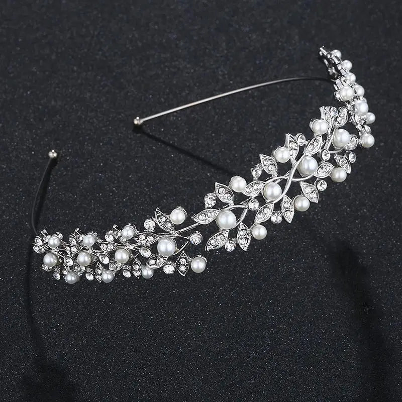 Silver Rhinestone Hair Crown with Ivory Pearl Vintage Crystal Bridal Wedding Tiara Bride Headpiece Crowns Mom-Daughter Headband