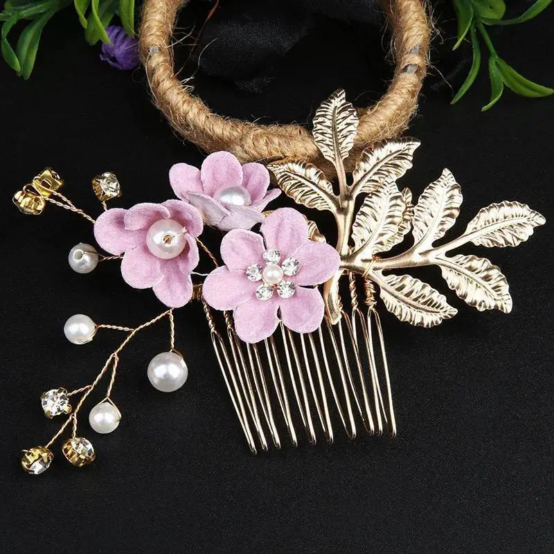 Korean-Style Bridal Wedding Hair Accessories, Blue, Purple, Pink, and White Fresh-Style Hair Combs, Girls' Bridesmaid Hair Accessories