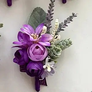 Romantic Chic Purple Handmade Artificial Silk Flower Corsage & Boutonniere Set - Realistic Look, Long-Lasting, All Year Beautiful Romantic Fashion Wrist Bracelet & Brooch Jewelry for Bride, Birthday Gifts, Party Decoration