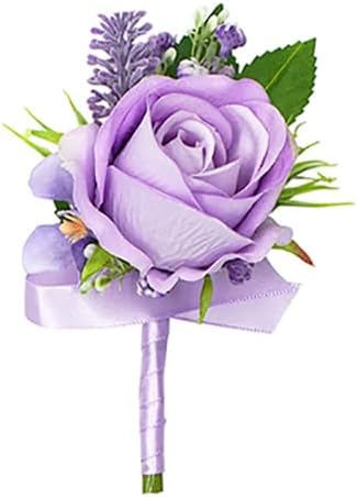 1Pc Single Purple Lavender Boutonnieres for Men Wedding Prom, Artificial Rose Lilac Flower Groom and Groomsmen Boutonniere for Wedding Homecoming Ceremony Anniversary, Formal Dinner Party