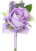 1Pc Single Purple Lavender Boutonnieres for Men Wedding Prom, Artificial Rose Lilac Flower Groom and Groomsmen Boutonniere for Wedding Homecoming Ceremony Anniversary, Formal Dinner Party
