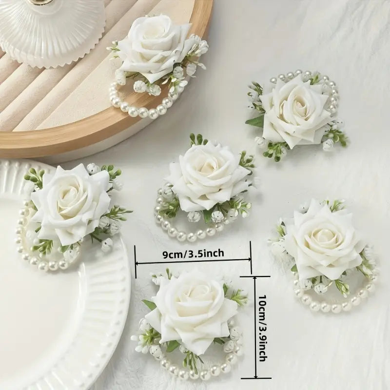 6Pcs Elegant Fabric Rose Wrist Corsage Set, Artificial Floral Wrist Accessories for Vintage Wedding Bridal Party Prom, Reusable Formal Ceremony Outfit Decor Supplies
