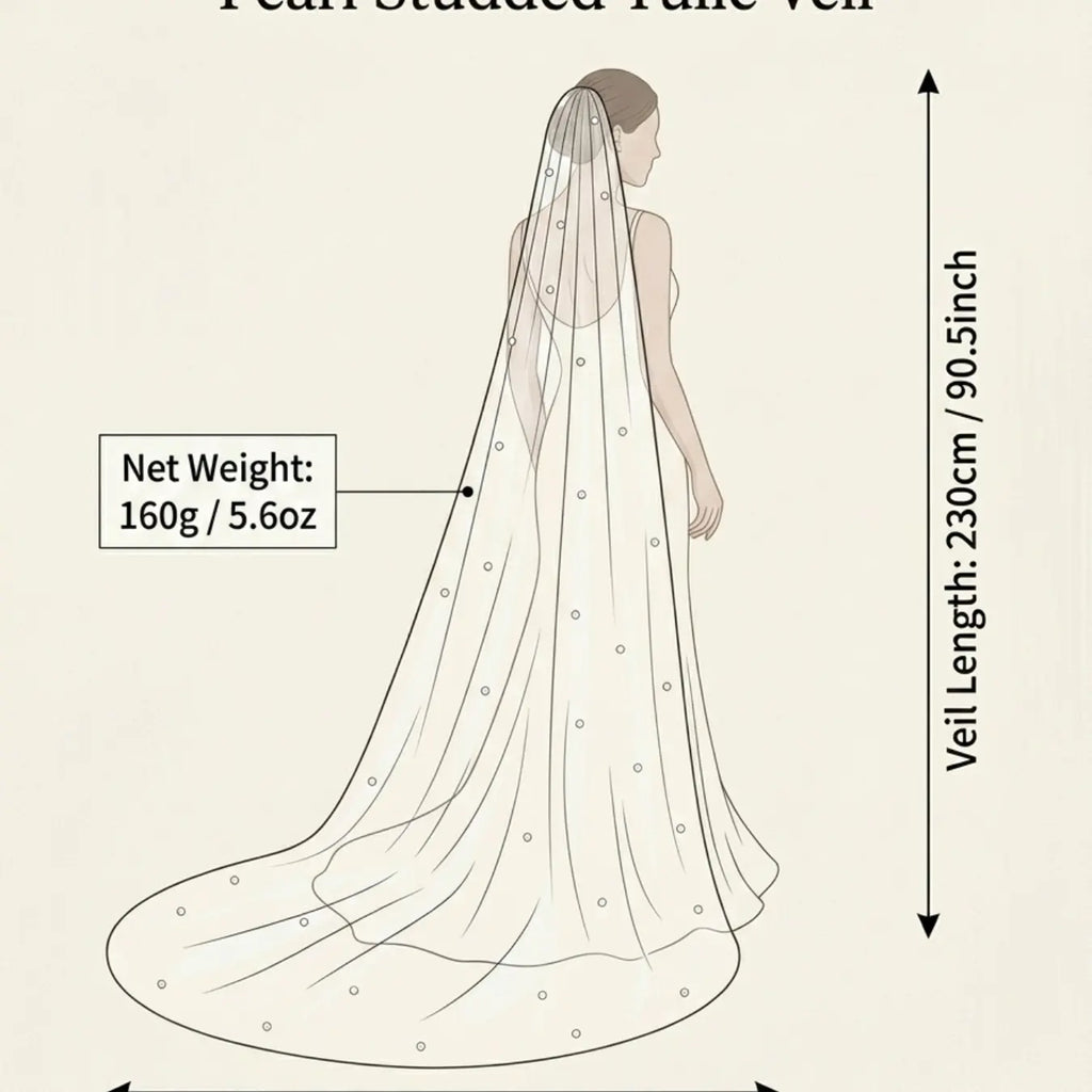 Luxurious Single Layer Bride Veil, 230cm Long Pearl Wedding Veil, Trailing Veil, 150cm Wide Sheer Tulle Bridal Veil with Comb, Western Wedding Veil, Wedding Veils for Brides, Ideal for Bridal Photoshoot & Romantic Wedding