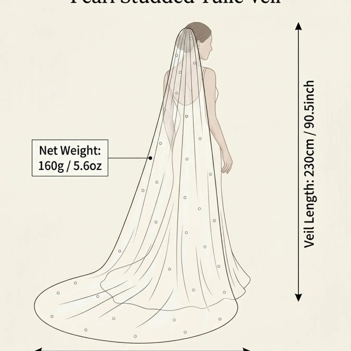 Luxurious Single Layer Bride Veil, 230cm Long Pearl Wedding Veil, Trailing Veil, 150cm Wide Sheer Tulle Bridal Veil with Comb, Western Wedding Veil, Wedding Veils for Brides, Ideal for Bridal Photoshoot & Romantic Wedding