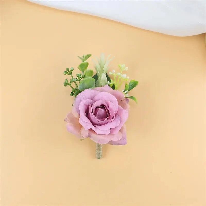 Romantic Chic Purple Handmade Artificial Silk Flower Corsage & Boutonniere Set - Realistic Look, Long-Lasting, All Year Beautiful Romantic Fashion Wrist Bracelet & Brooch Jewelry for Bride, Birthday Gifts, Party Decoration