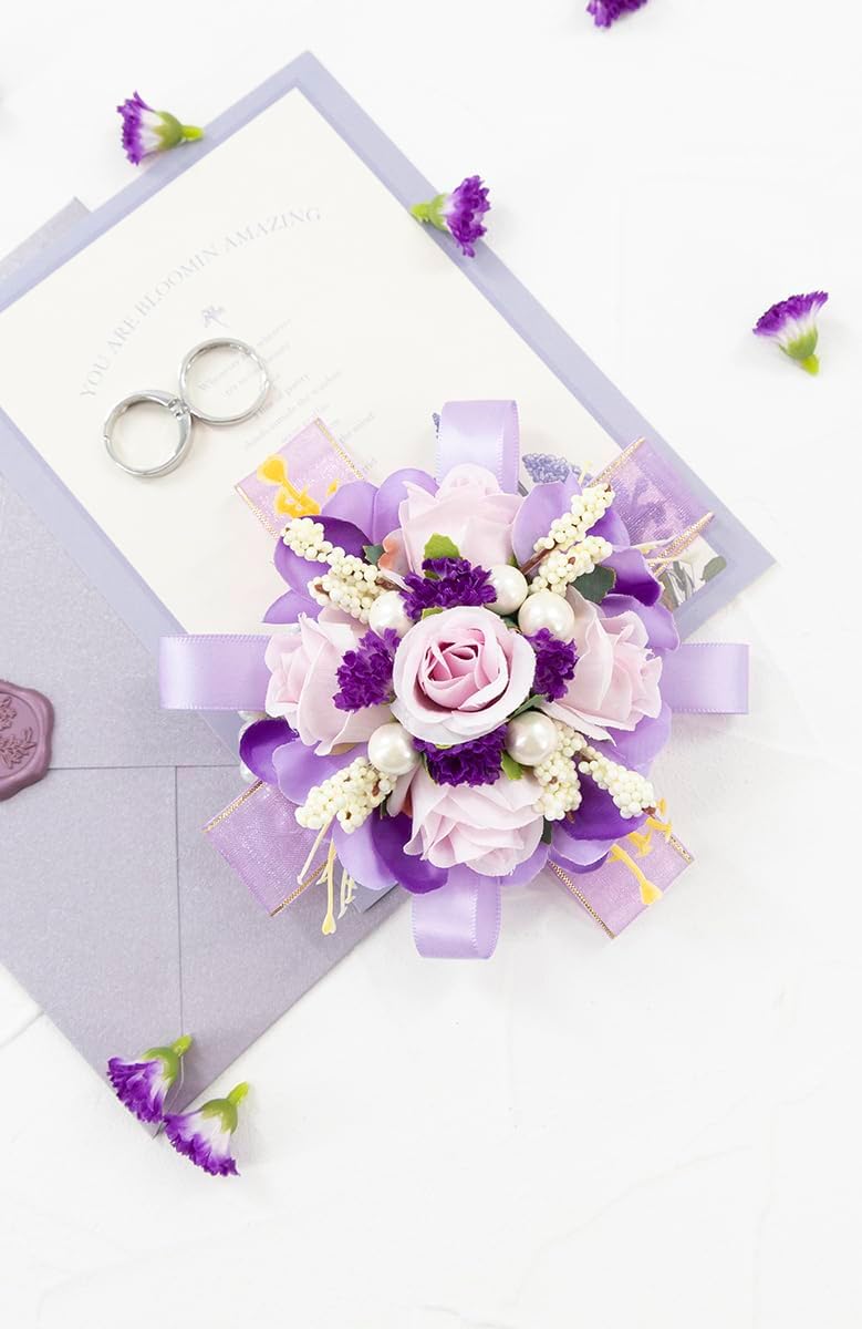 Purple Lilac Corsage and Boutonniere Set Prom Wrist Corsage Flower