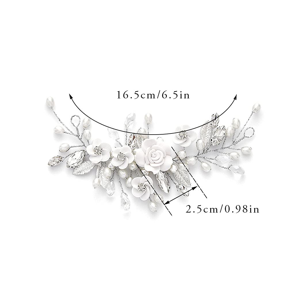 GORAIS Flower Wedding Hair Vine Pearl Bridal Hair Pieces Crystal Hair Accessories for Bride and Women
