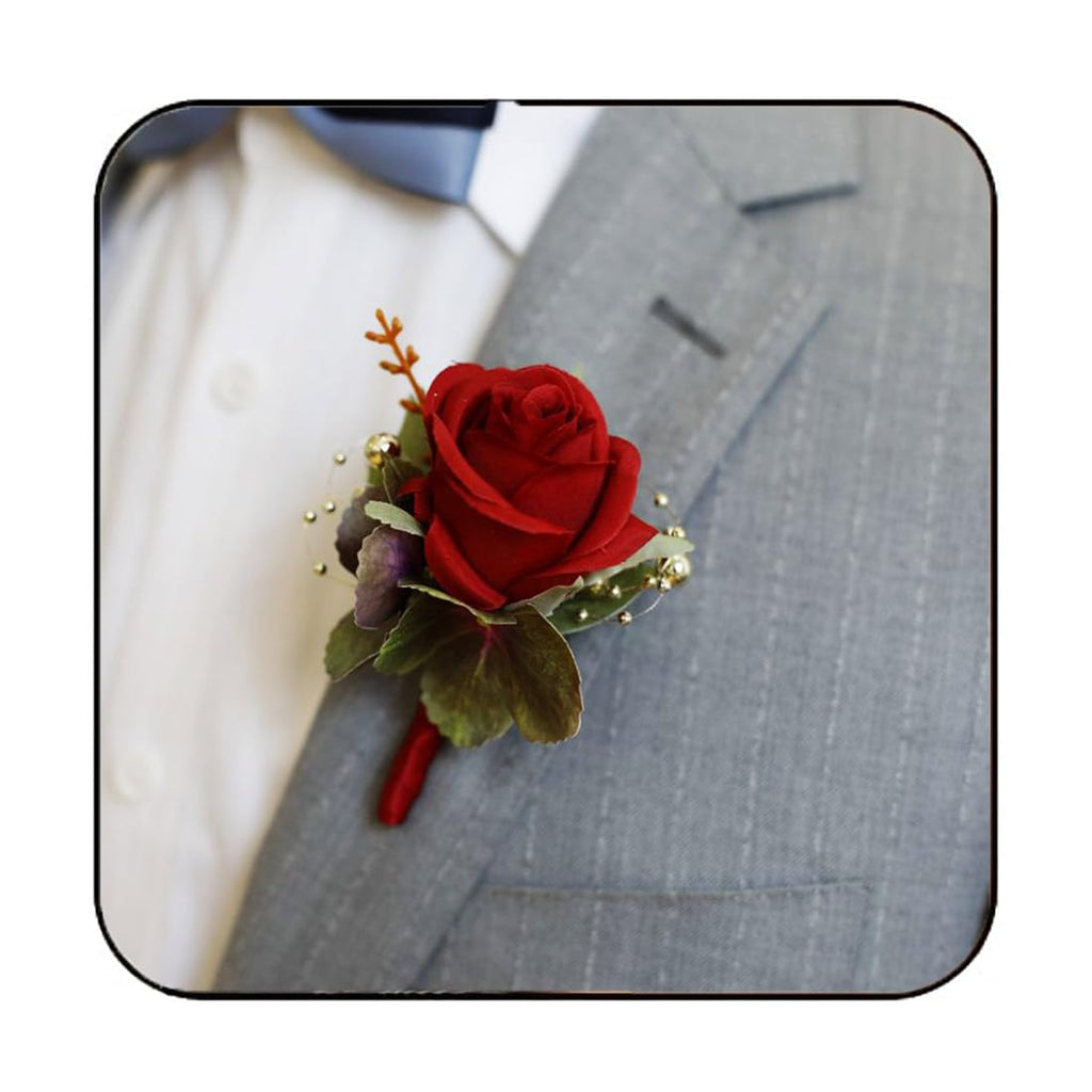 Wedding Flower Boutonniere Groom Rose Buttonholes Prom Suit Decoration for Men (White)