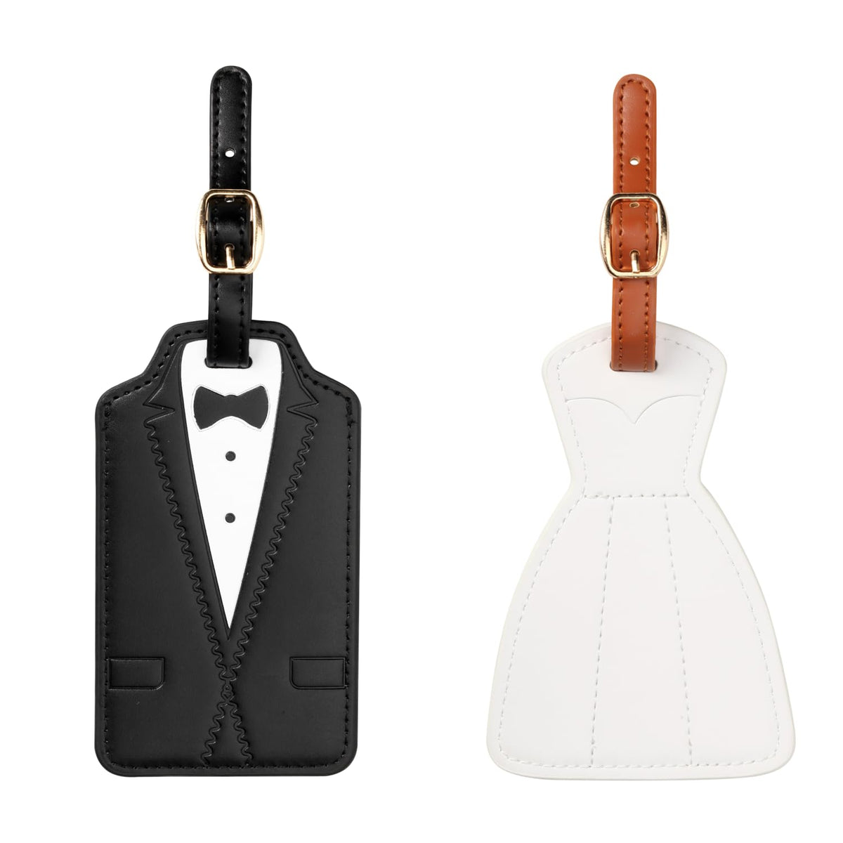 Luggage Tags for Couples, Bride & Groom Wedding Dress and Tuxedo Suitcase Tags, Luggage Tag for Honeymoon Travel, Bridal Showers, Weddings, Travel Accessories for Couples (Bride Groom Shape)