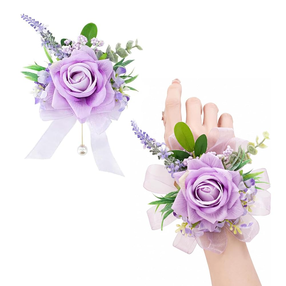 Purple Corsage and Boutonniere Set Girl Prom Corsage Wristlet