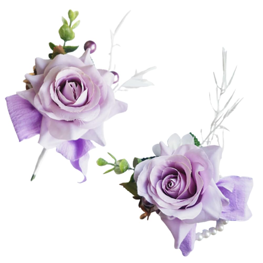 Wrist Corsage and Boutonniere Set for Bride Groom Bridesmaids Groomsmen Wedding Homecoming Flowers Prom Suit Accessories, Rose Boutonniere and Corsage Wristlet Flower