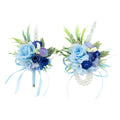2Pcs Blue Wrist Corsage and Boutonniere Set for Prom Wedding
