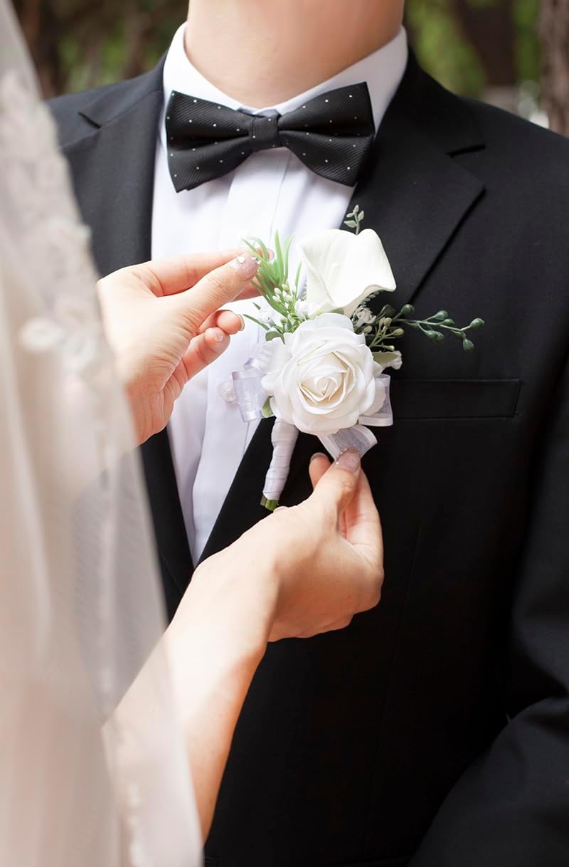 1Pc Single Ivory White Boutonnieres for Men Wedding Prom