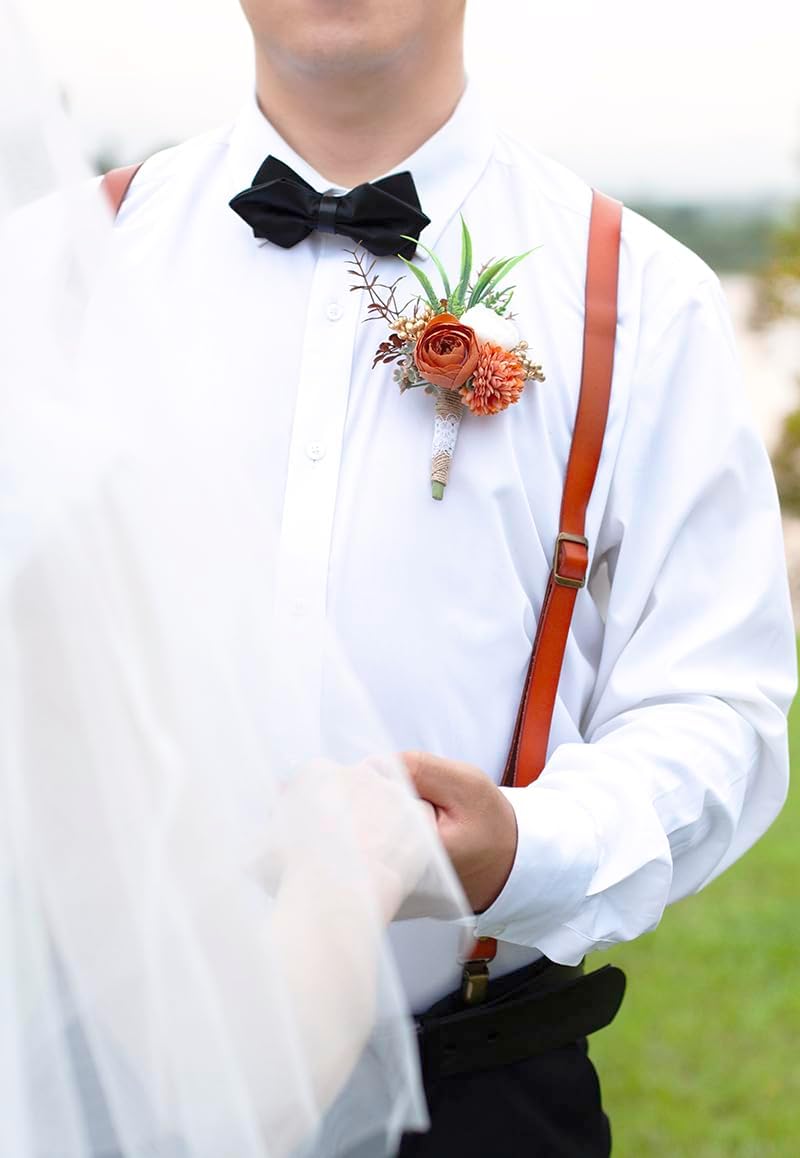 Ansofi Terracotta Corsage and Boutonniere Set Artificial Rose Flower