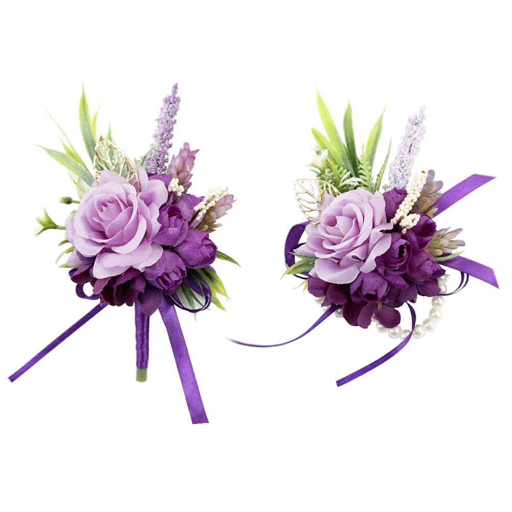 2Pcs Blue Wrist Corsage and Boutonniere Set for Prom Wedding