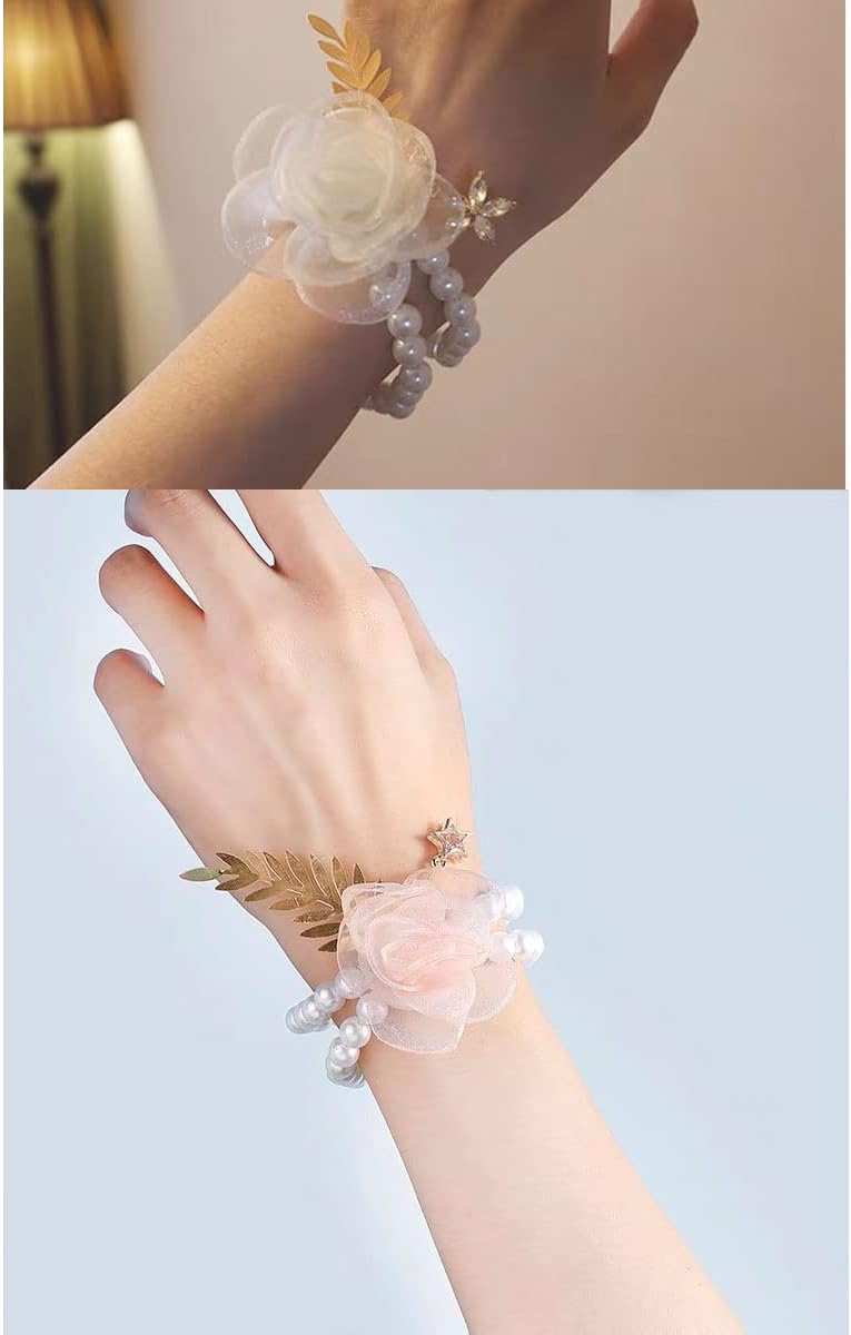 6PCS Pearl Wrist Corsage Bands Bride Elastic Pearl Wristband Corsage DIY Stretch Pearl Wedding Wrist Handmade Corsage Accessories for Wedding Party Bride Bridesmaid