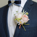 Wedding Rose Boutonniere Groom Flower Buttonholes Prom Suit Decoration for Men (White)