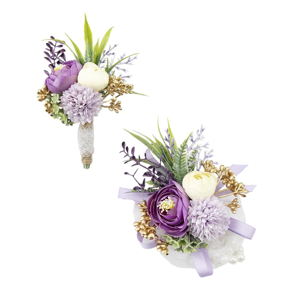Ansofi Terracotta Corsage and Boutonniere Set Artificial Rose Flower