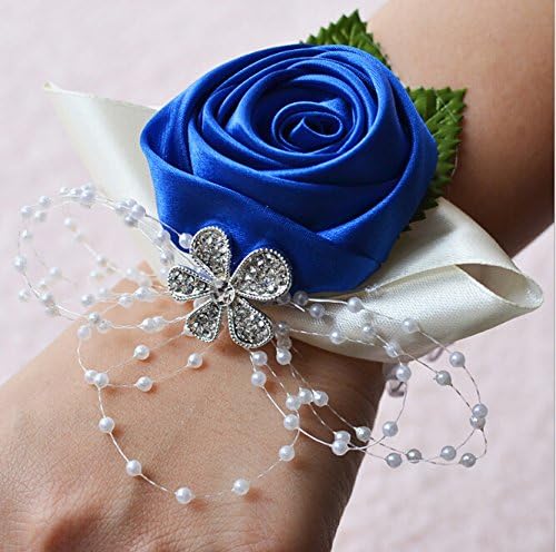 Arlai 1pc Wedding Bridesmaid Wrist Corsage, Dark Blue Flower Bracelet