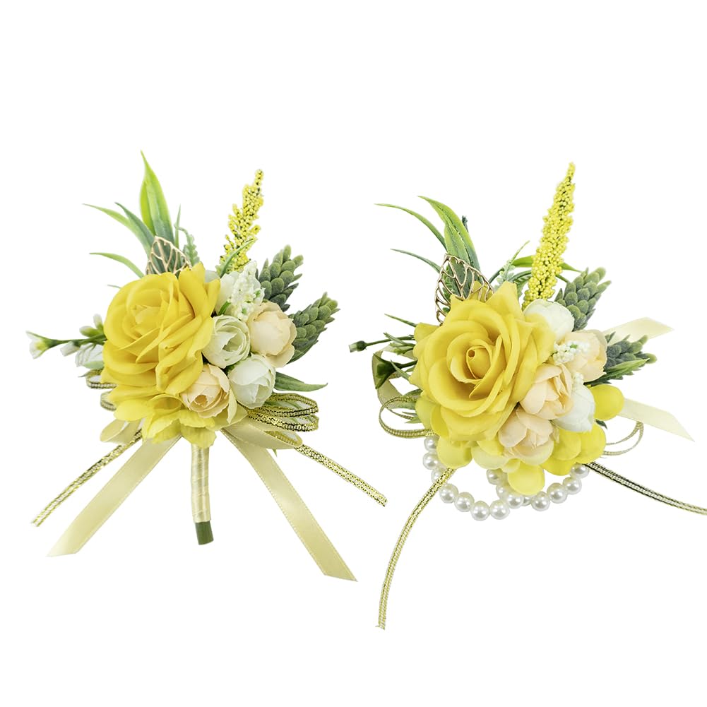 2Pcs Blue Wrist Corsage and Boutonniere Set for Prom Wedding